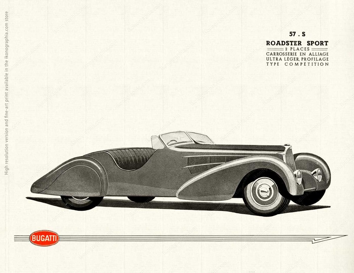 Bugatti Type 57 Brochure 1937 Roadster Sport, page 9. Drawing by Alexis Kow