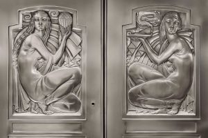 NYC Art Deco, Elevator Doors' Nickel-Silver Relief, 20 Exchange Place