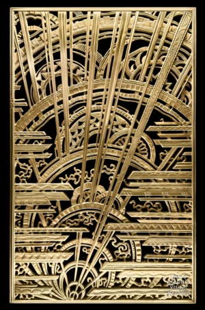Art Deco Allegory of Vision — gilded bronze grille by René Paul Chambellan, Chanin Building vestibule, New York, 1929.