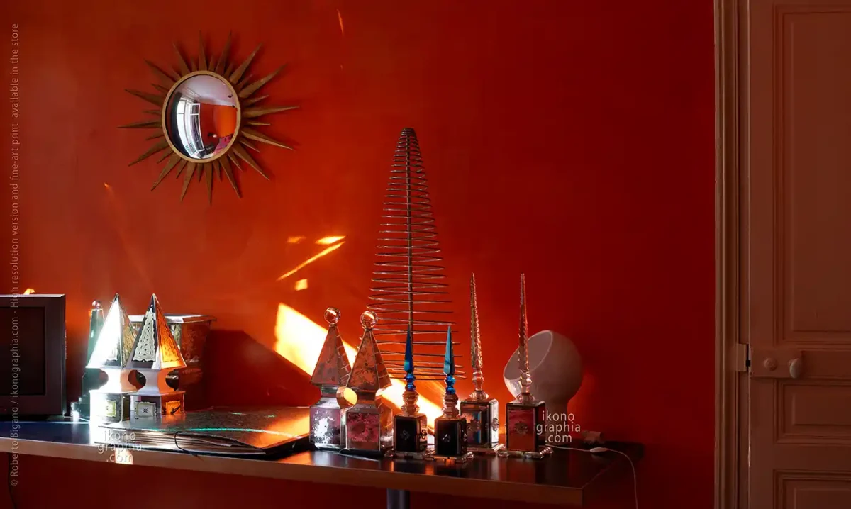 Backstage with Serge Roche's obelisks of the 1930s at the collector's house, Paris, 2005.