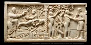Creation of Eve - Temptation and Original Sin. Old Testament Ivory Carving