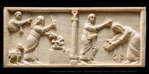 Left: Sacrifice of Isaac. Genesis 22.9 / 22.14 Right: Blessing of Abraham. Genesis 22.15 / 22.18 Cm 10,2 x 24.2. Old Testament Ivory Carving. Amalfi School, late 11th - early 12th century. Housed at Museo Diocesano San Matteo, in Salerno, Italy.