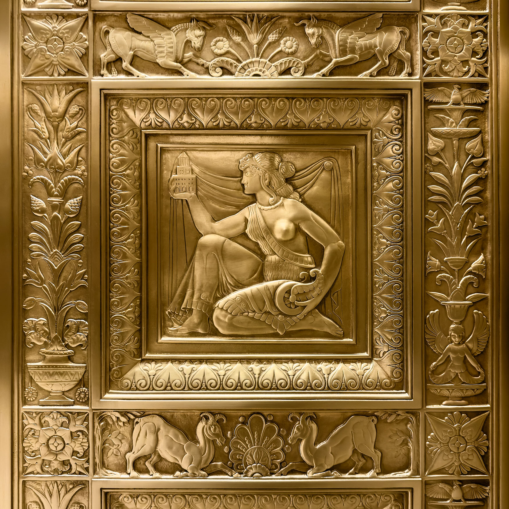 NYC Art-Deco French Building_167 Agitation. Gilded Bronze Radiator Grill in the vestibule of the Chanin Building. By Rene Paul Chambellan 1929.