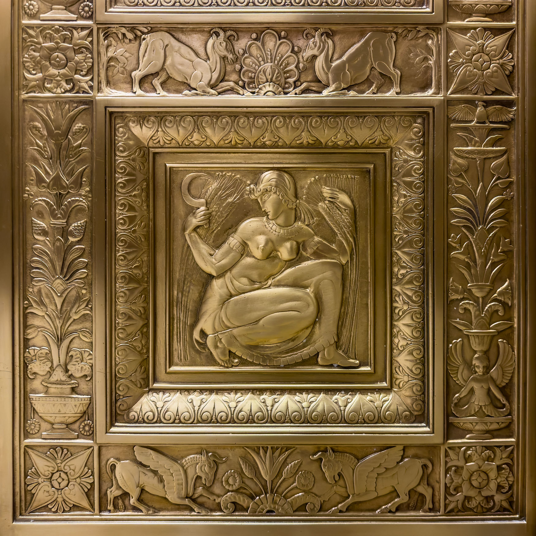 NYC Art-Deco French Building_180 Agitation. Gilded Bronze Radiator Grill in the vestibule of the Chanin Building. By Rene Paul Chambellan 1929.