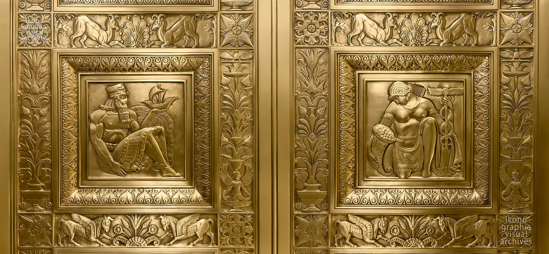 Allegories of trade and prosperity — Art Deco Elevator Panel, Fred French Building, New York, 1927 — Glinsky & Bach