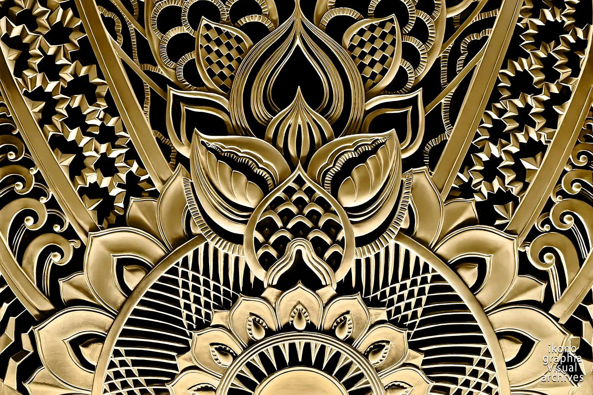 Allegory of Success — Gilded Grille, Chanin Building, New York — 1929 — René Paul Chambellan Success — The reward of sustained action. From "The City of Opportunity — Physical Series." A modern symbolic cycle in bronze. Symmetry returns, crowned with a radiant rising form. Success is rendered not as excess but as order — the balanced resolution of struggle. Spirals unfurl, energy flows upward, and the pattern resolves into harmony. Artist: René Paul Chambellan — Contributor: Jacques Delamarre Photographed by Roberto Bigano. NYC Art Deco Archive, Ikonographia. https://www.ikonographia.com/archive/the-new-york-city-art-deco-archive/