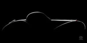 Bugatti Type 57SC Coupé Atalante 1938 — silhouette photograph by Roberto Bigano at the Musée National de l'Automobile, Mulhouse, 1991