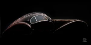Bugatti Type 57SC Coupé Atlantic 1937 — roofline silhouette, British Garage Paris 1991, photograph by Roberto Bigano for FMR.